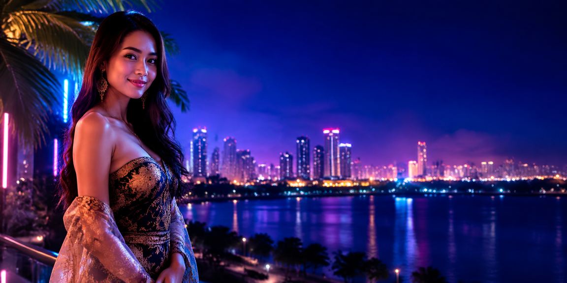 Tampilan neon esports dan taruhan online yang berwarna-warni di malam hari