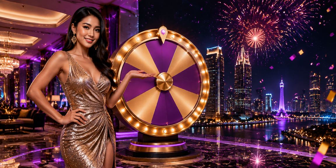 Tampilan neon kasino lucky draw yang menampilkan pengalaman visual mobile dinamis
